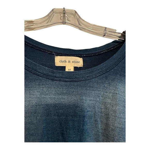 Anthropology Cloth & Stone Womens MED Blue Ombre Blouse Adj Flare Sleeve Plaid - Picture 3 of 4